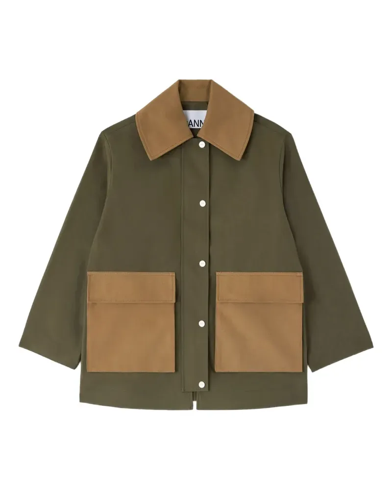 Ganni Ellenbogen-Jacke mit Kontrastkragen - Grün Grün