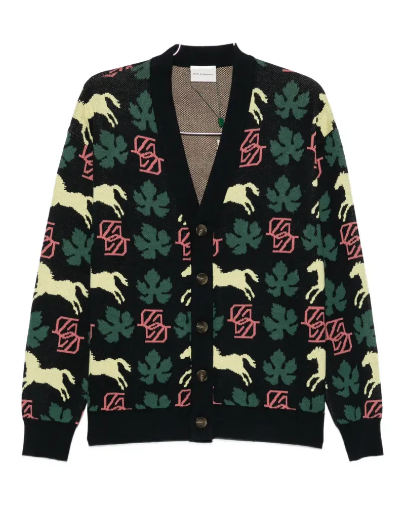 Drôle de Monsieur intarsia-knit cotton cardigan - Schwarz Schwarz