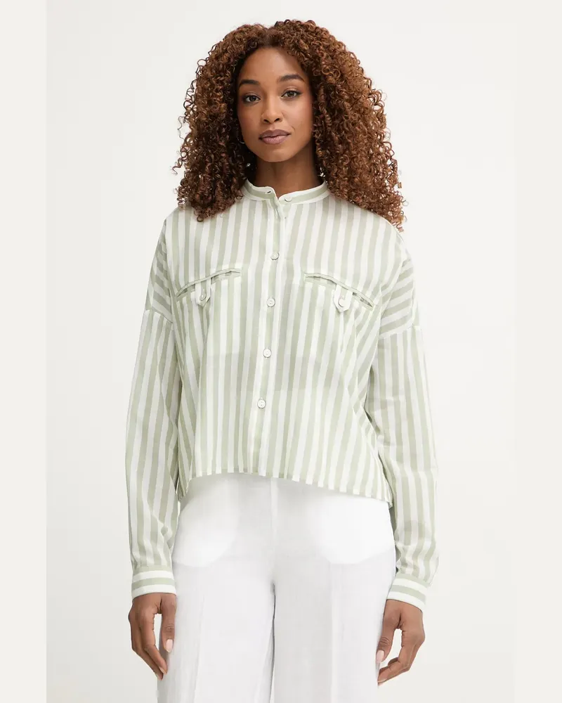 Benetton vertical-stripe band-collar shirt - Grün Grün