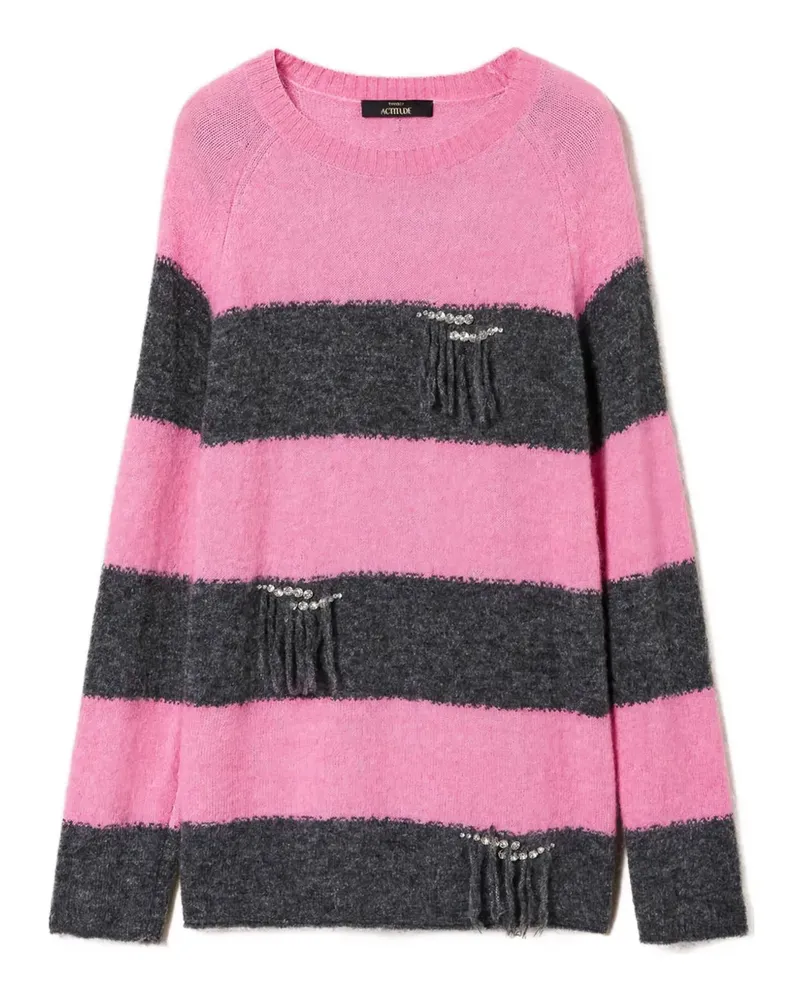 Twin-Set rhinestone-embellished striped sweater - Rosa Rosa