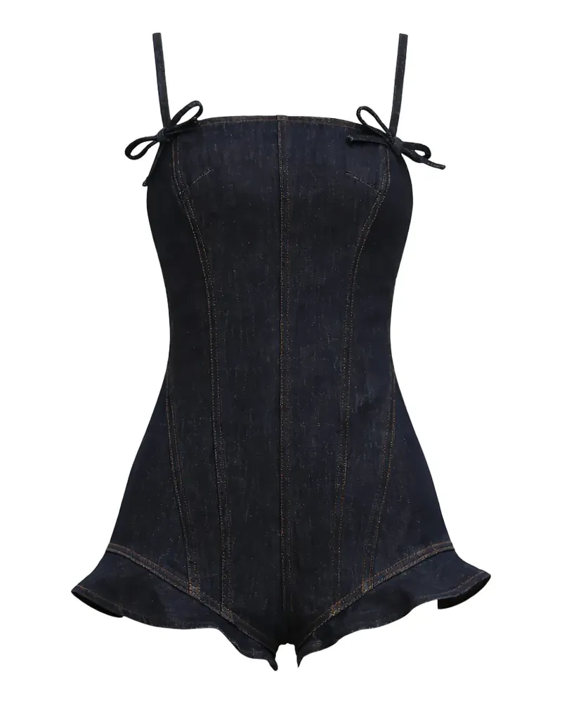Self-Portrait Playsuit aus Denim mit Schleifendetail - Blau Blau