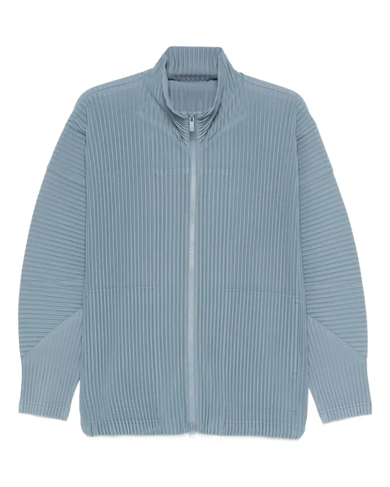 Issey Miyake pleated funnel-neck jacket - Blau Blau