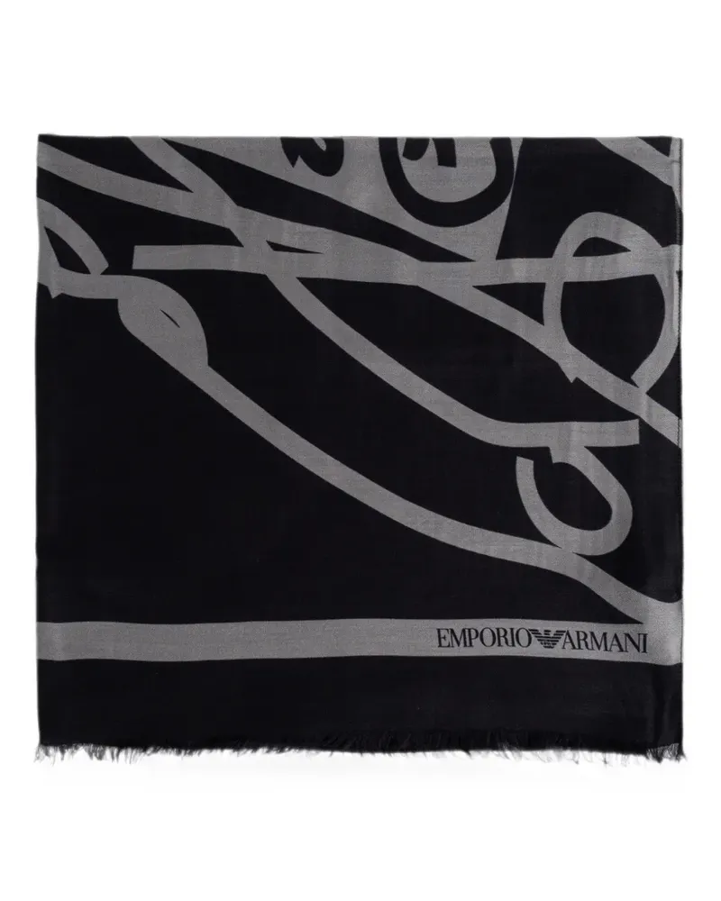 Emporio Armani logo-print frayed scarf - Schwarz Schwarz