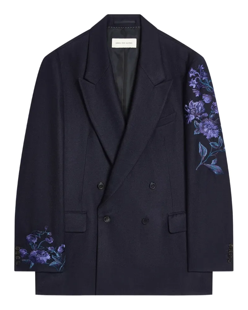 Dries van Noten floral-embroidered double-breasted blazer - Blau Blau