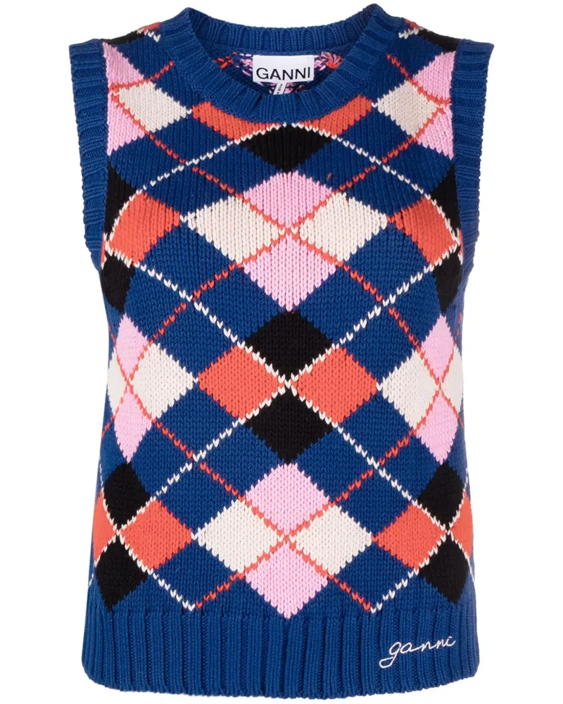 Ganni Pullunder mit Argyle-Muster - Blau Blau