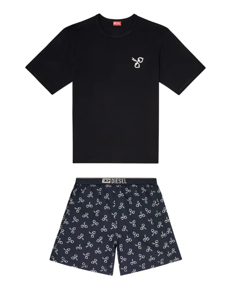 Diesel cotton pyjama set with handcuff print - Schwarz Schwarz