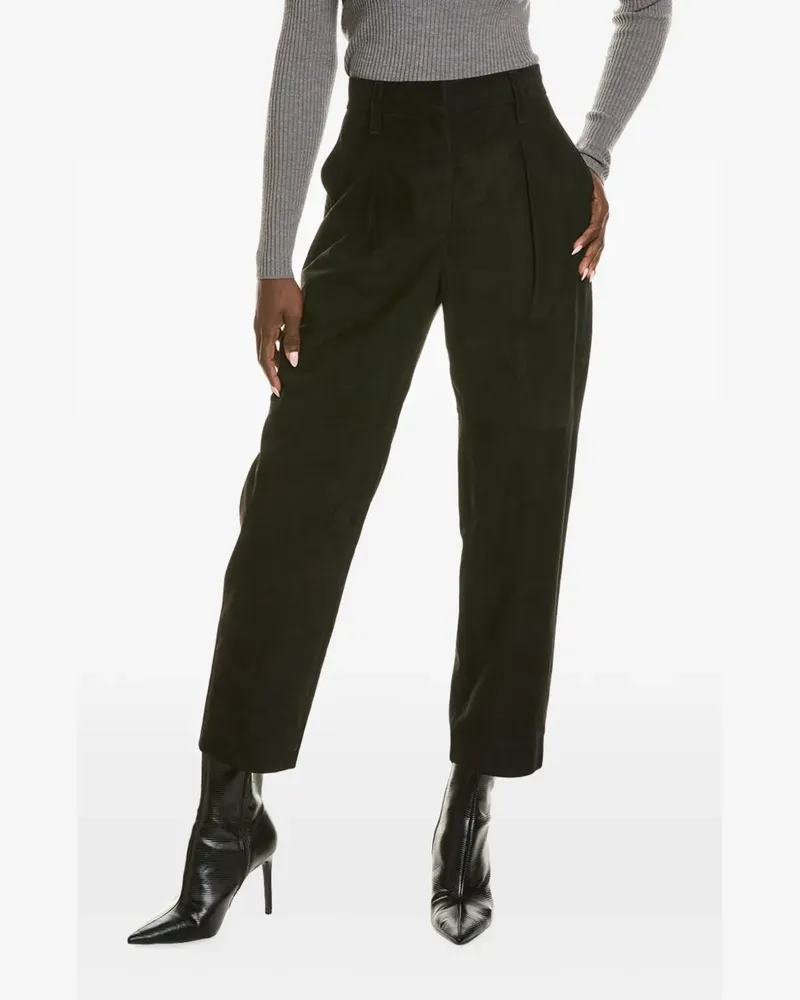 Brunello Cucinelli Lederhose mit Bundfalten - Schwarz Schwarz