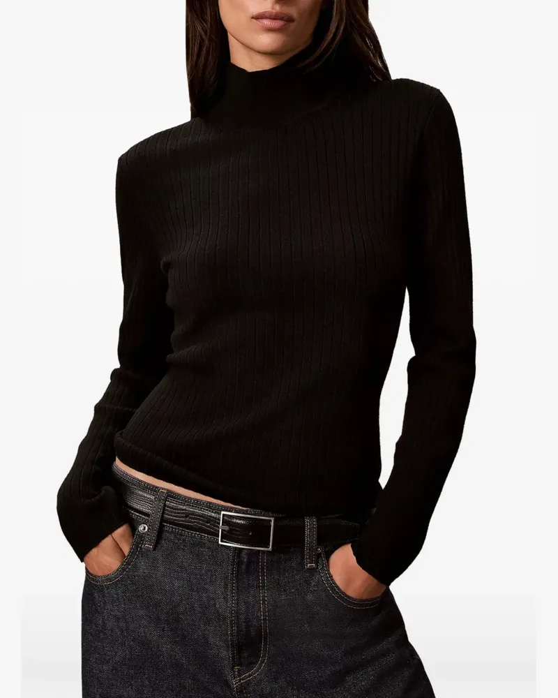 Calvin Klein Gerippter Rollkragenpullover - Schwarz Schwarz