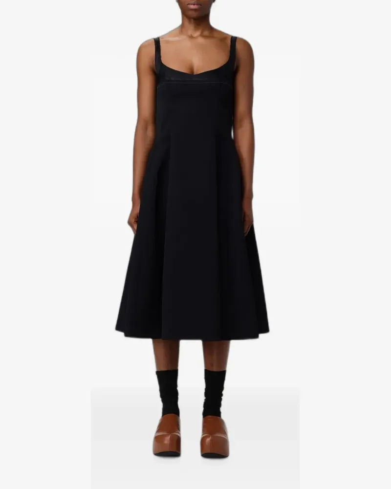Marni frayed-edge flared midi dress - Schwarz Schwarz