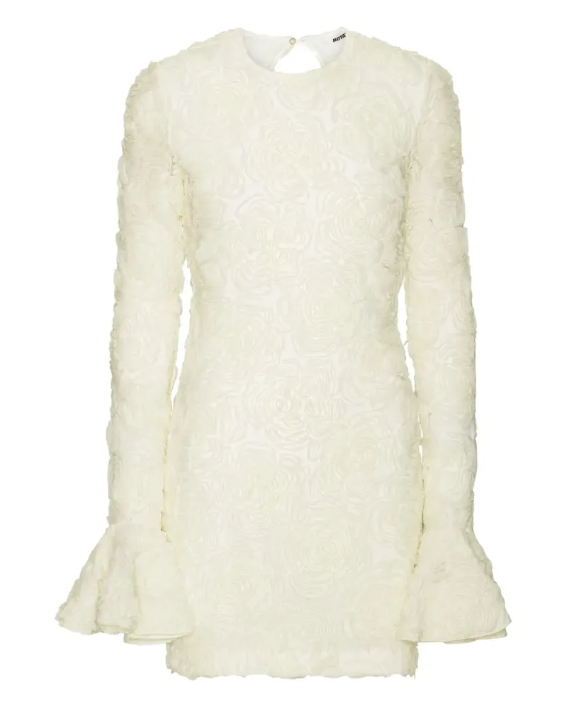 ROTATE Birger Christensen Rosenverziertes Minikleid mit Glockenärmeln - Weiß Weiß
