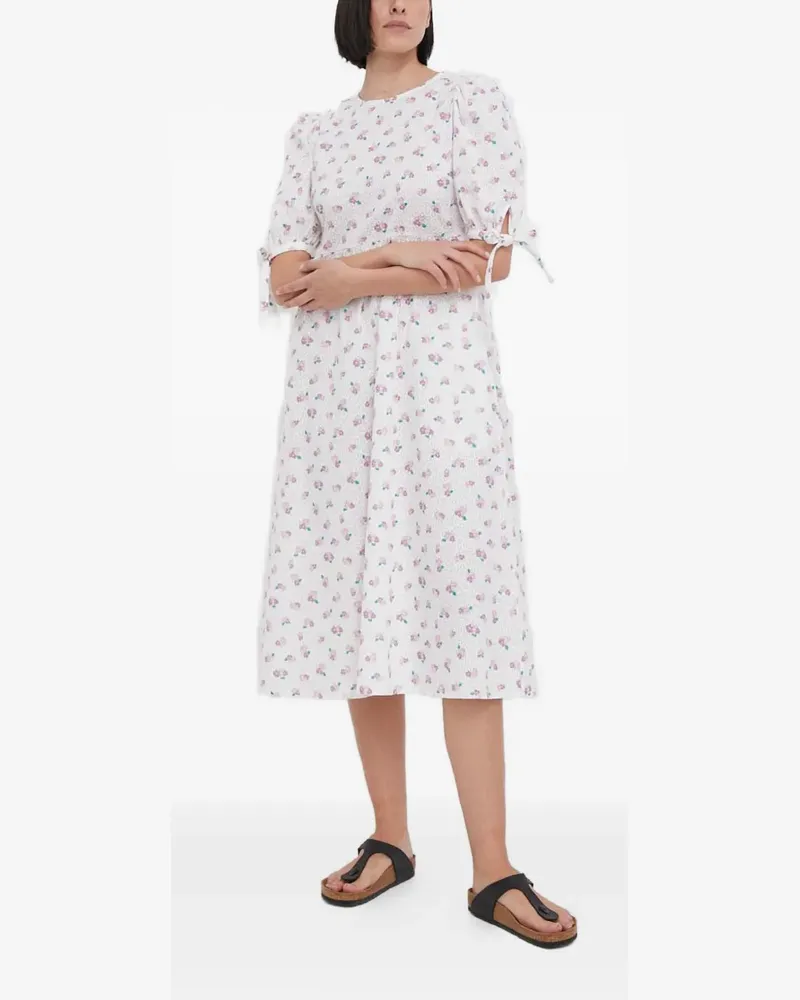 Barbour Kurzärmeliges Midikleid mit Blumen - Weiß Weiß