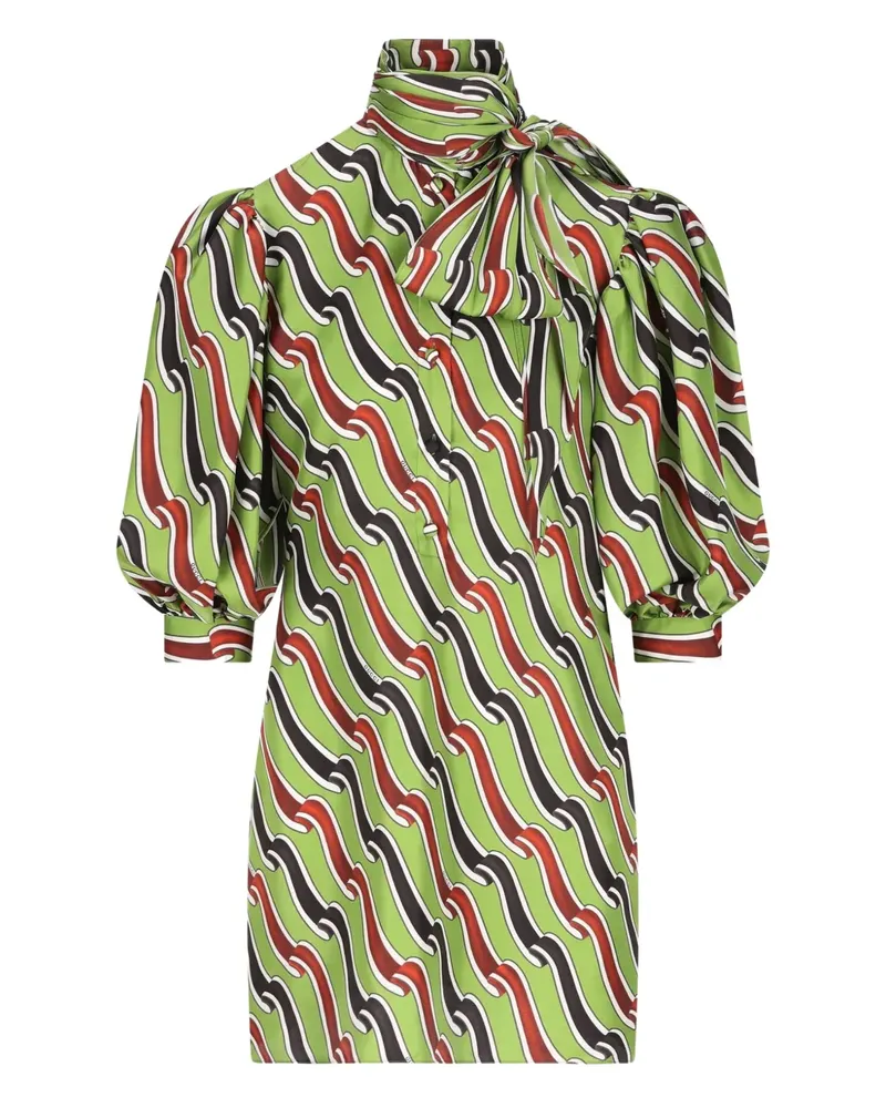 Gucci bow-neck patterned silk midi dress - Grün Grün
