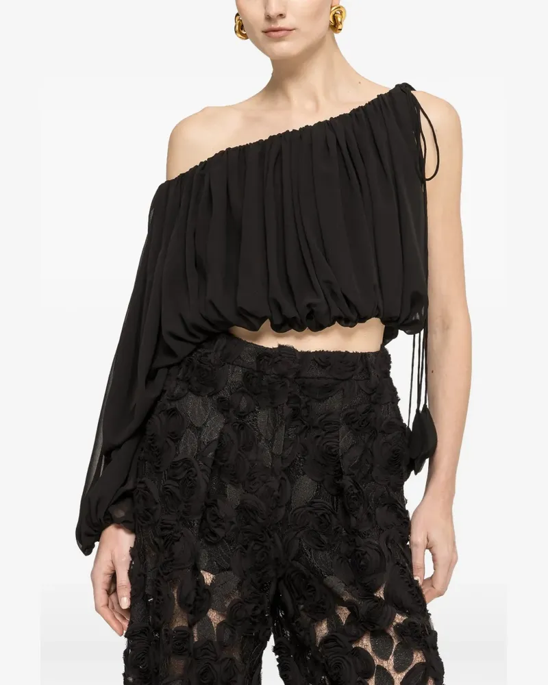 NISSA asymmetrical chiffon top - Schwarz Schwarz