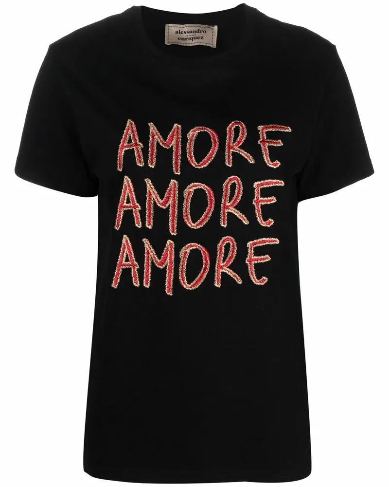 Alessandro Enriquez Amore T-Shirt mit Logo-Stickerei - Schwarz Schwarz