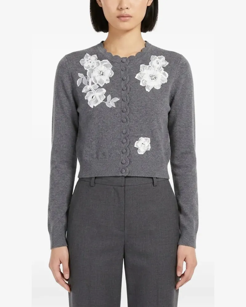 Self-Portrait lace-flower scalloped cardigan - Grau Grau