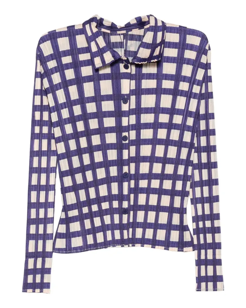 Issey Miyake Basket plissé-effect checked shirt - Blau Blau