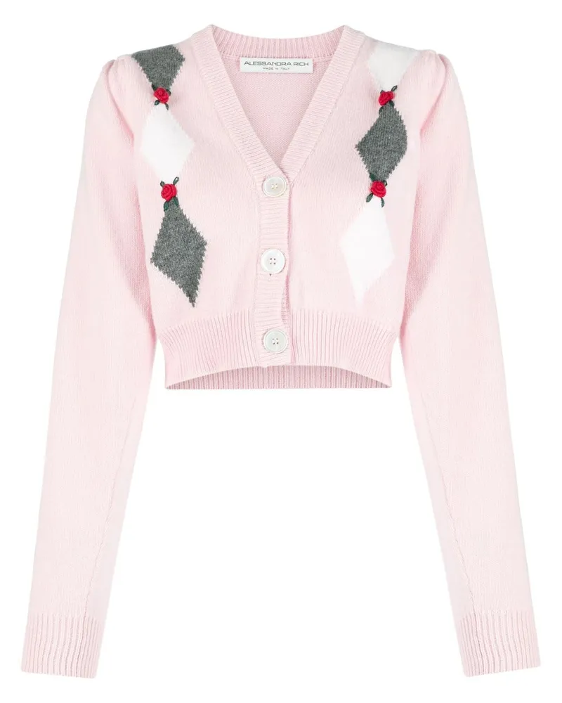 Alessandra Rich Intarsien-Cardigan mit Blumen - Rosa Rosa