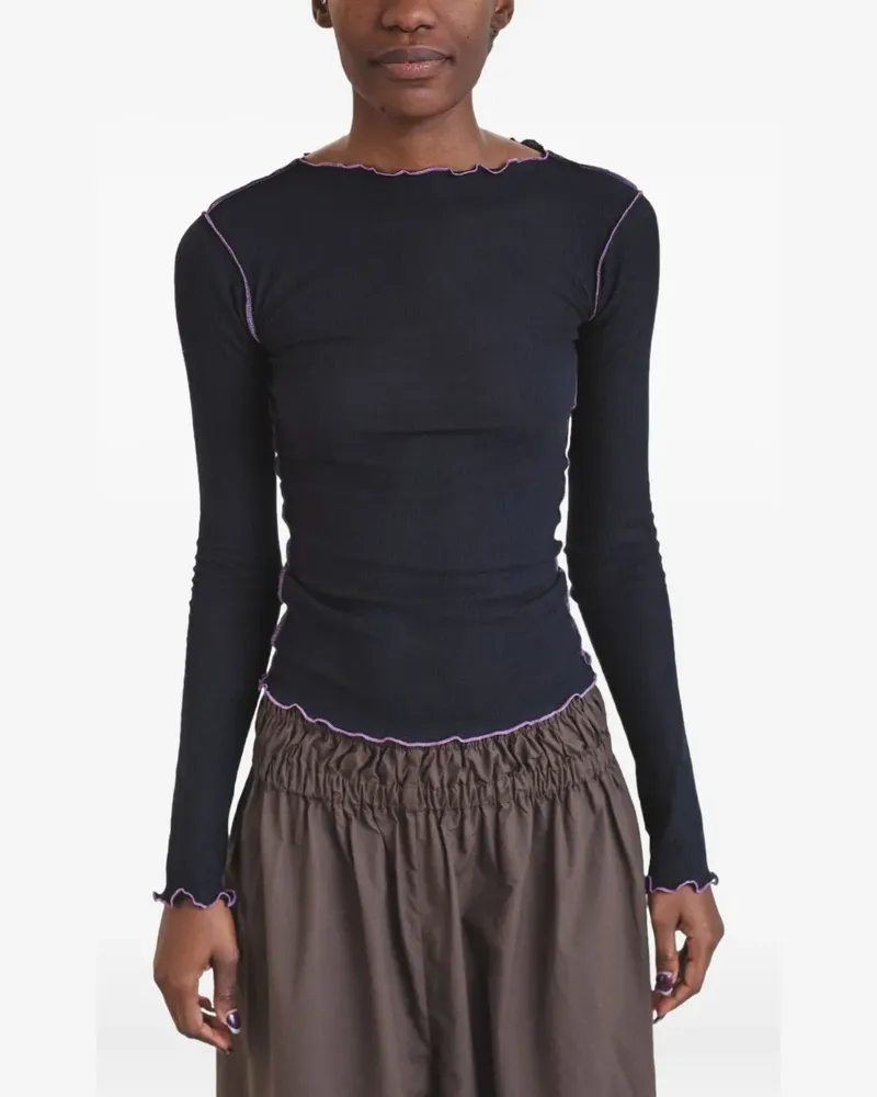 Baserange ruffled-hem long-sleeve tee - Blau Blau