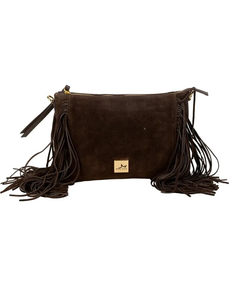MARC ELLIS Calira fringe-detail leather clutch bag - Braun Braun