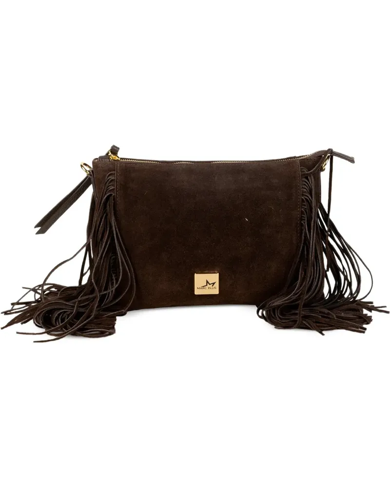 MARC ELLIS Calira fringe-detail leather clutch bag - Braun Braun