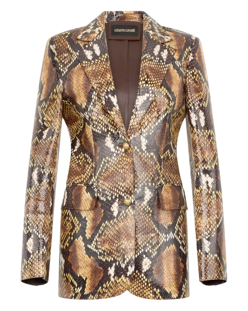 Roberto Cavalli Lederjacke in Schlangen-Optik - Braun Braun