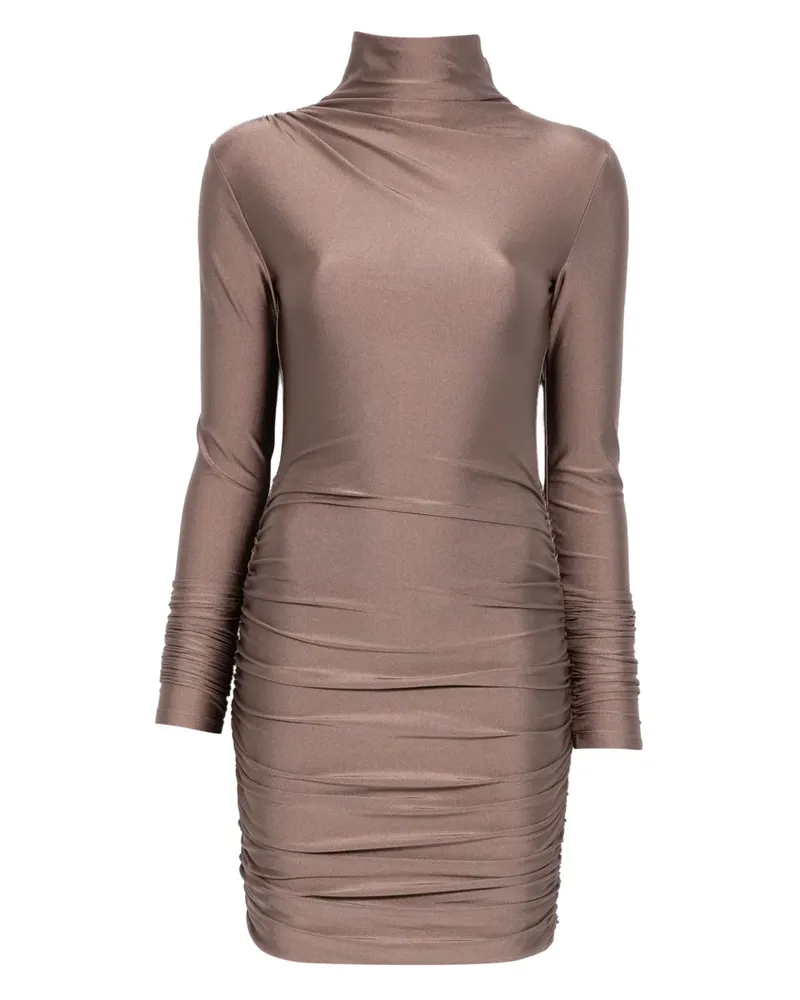 ANDAMANE Gerafftes Oleandra Minikleid mit Stehkragen - Grau Grau