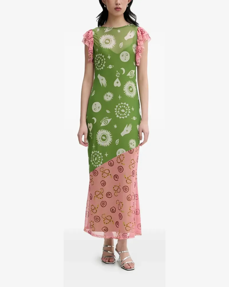 Never Fully Dressed Gerüschtes Minikleid mit grafischem Print - Grün Grün