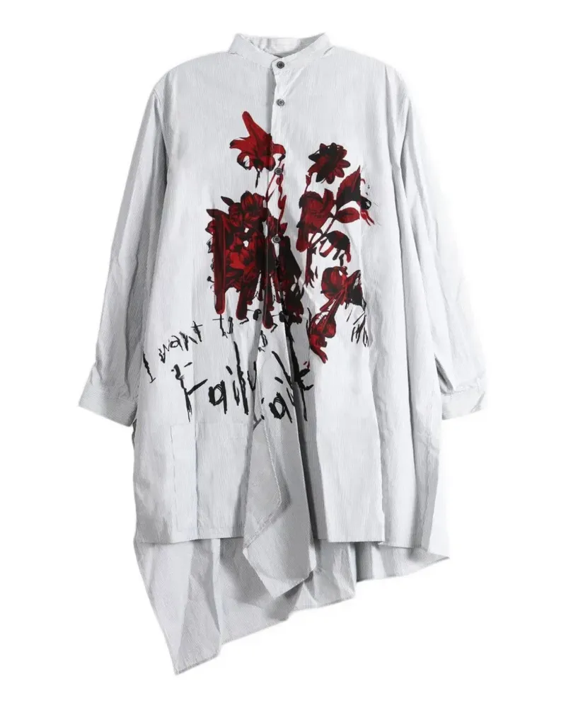 Yohji Yamamoto floral-print asymmetric shirt - Grau Grau