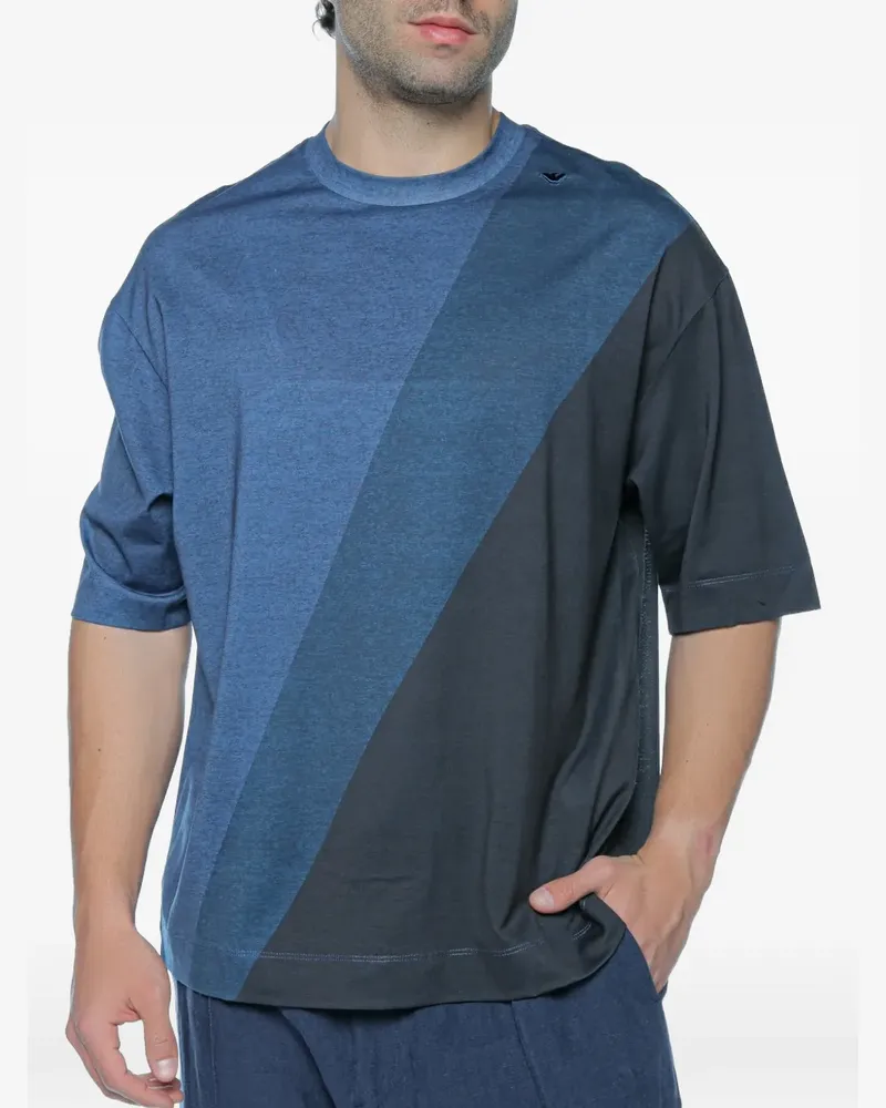 Emporio Armani colour-block logo-plaque T-shirt - Blau Blau
