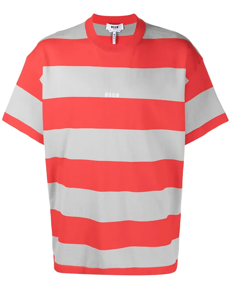 MSGM Gestreiftes T-Shirt mit Logo-Print - Grau Grau