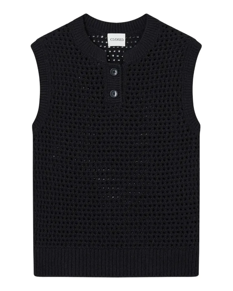 Closed crochet-knit button-up vest - Schwarz Schwarz