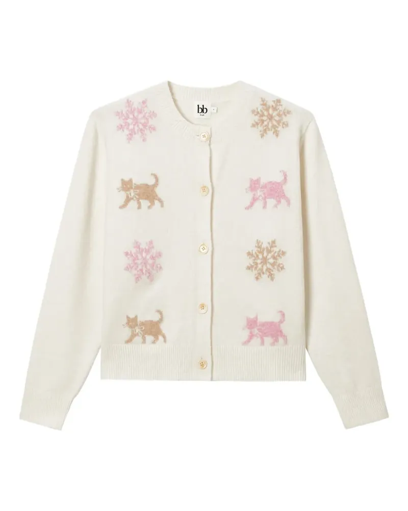b+ab Cardigan mit Katzen-Intarsie - Weiß Weiß