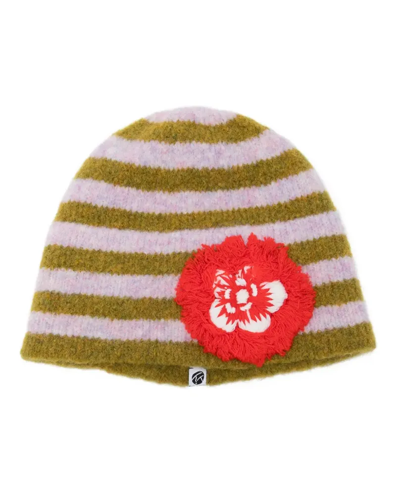 YANYAN KNITS fuzzy-flower beanie - Violett Violett