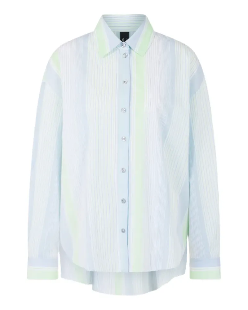 Marc Cain vertical-stripe logo-print shirt - Blau Blau