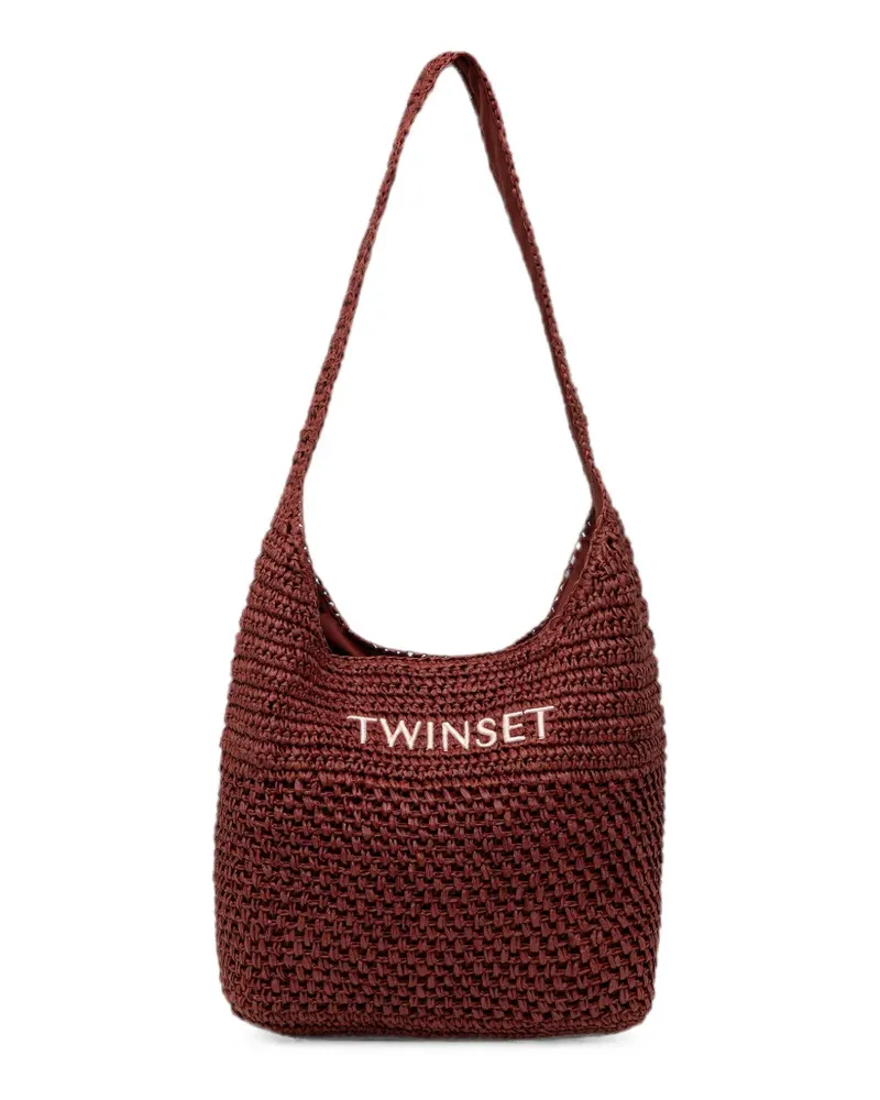 Twin-Set Schultertasche mit Logo-Stickerei - Braun Braun