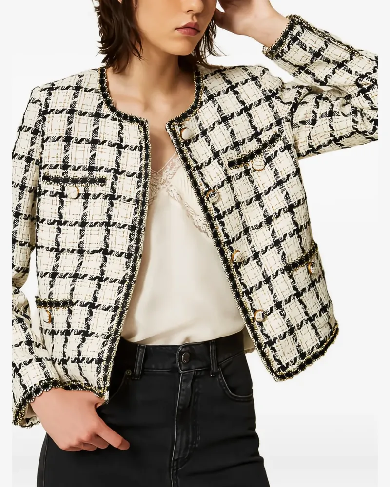 Twin-Set Bouclé-Jacke mit Karomuster - Nude Nude