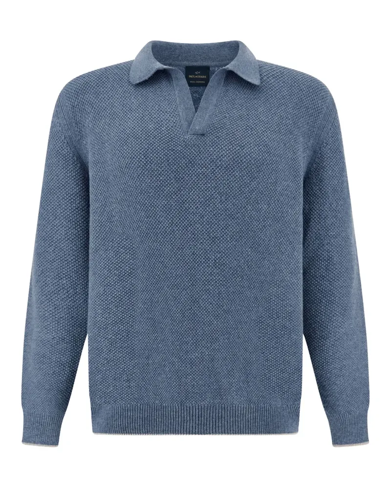Paul & Shark Gestricktes Langarmshirt mit offenem Kragen - Blau Blau