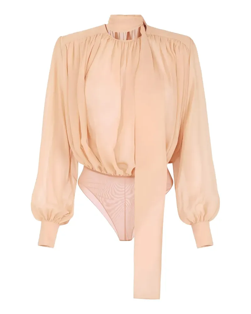 Elisabetta Franchi silk georgette sash-detail bodysuit - Nude Nude