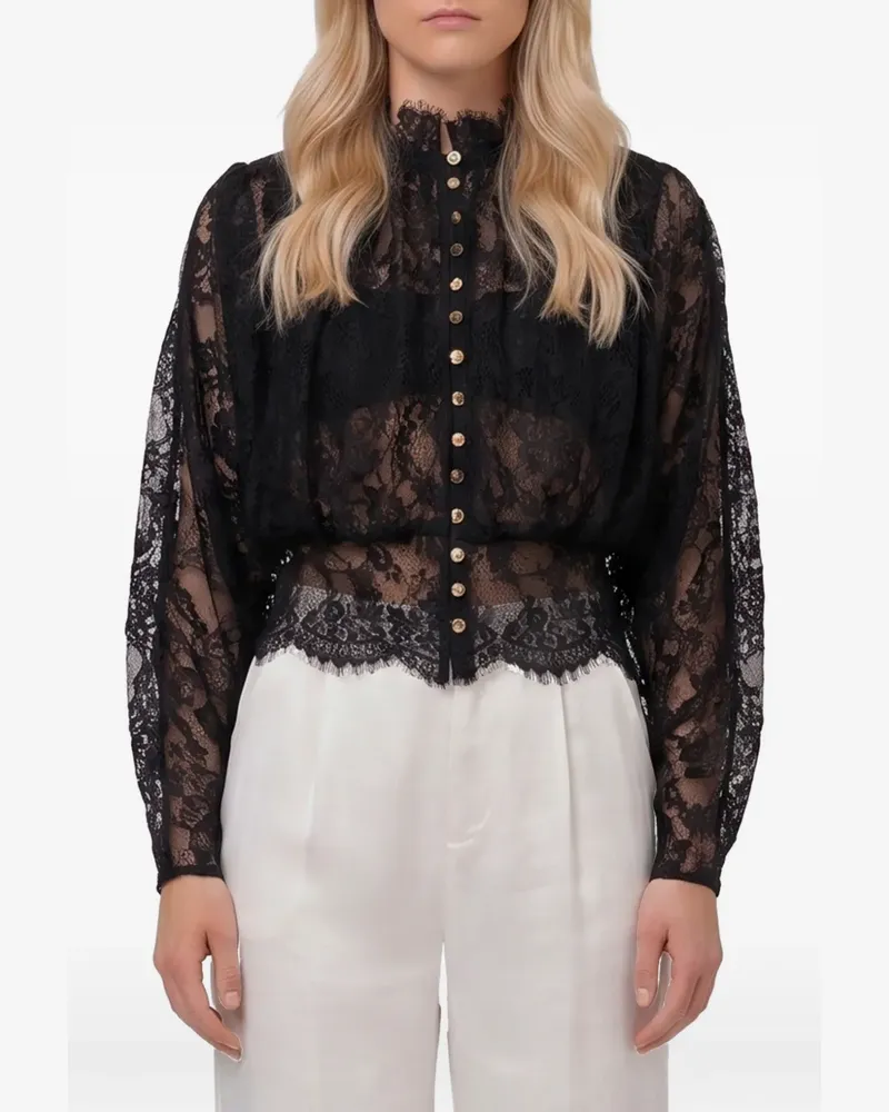 Self-Portrait black lace high neck blouse - Schwarz Schwarz