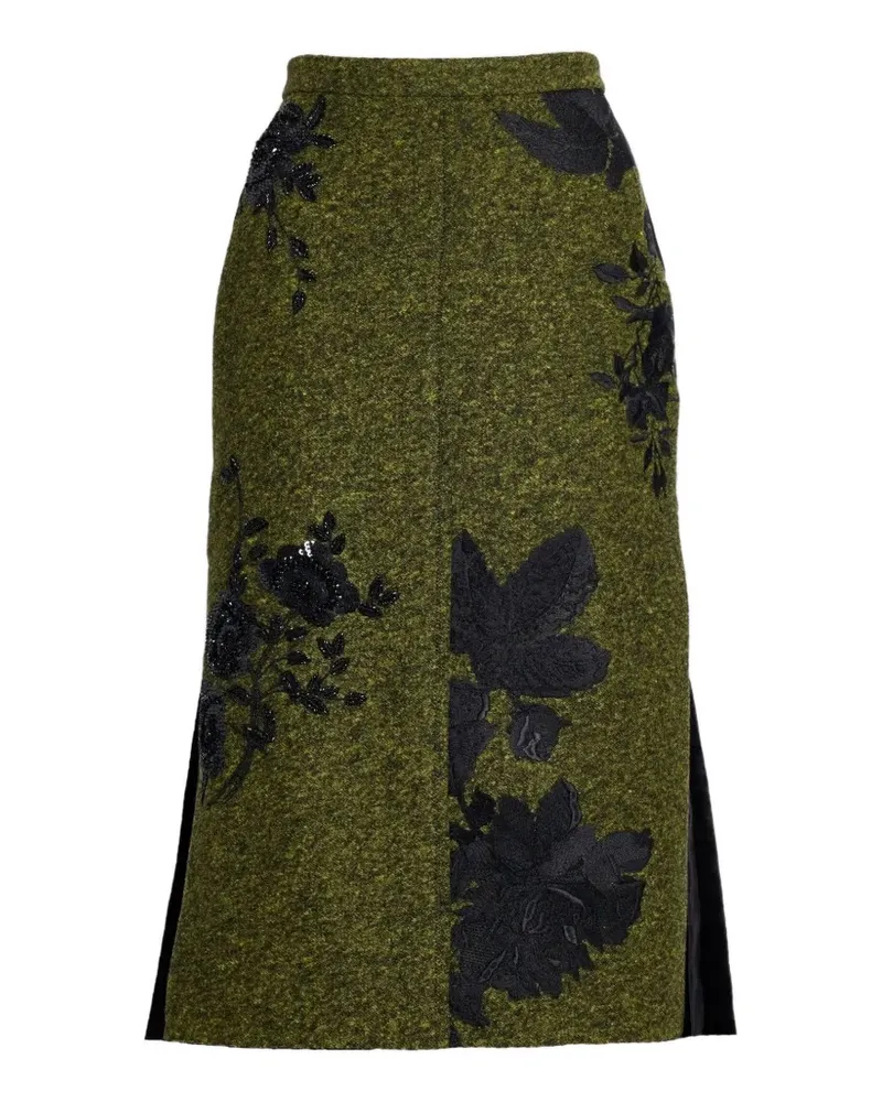 Erdem Melierter Midirock mit Blumenstickerei - Grün Grün