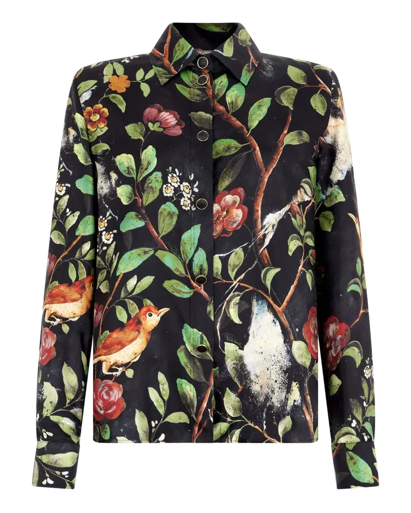 Roberto Cavalli Shrub Hemd mit Blumen-Print - Schwarz Schwarz