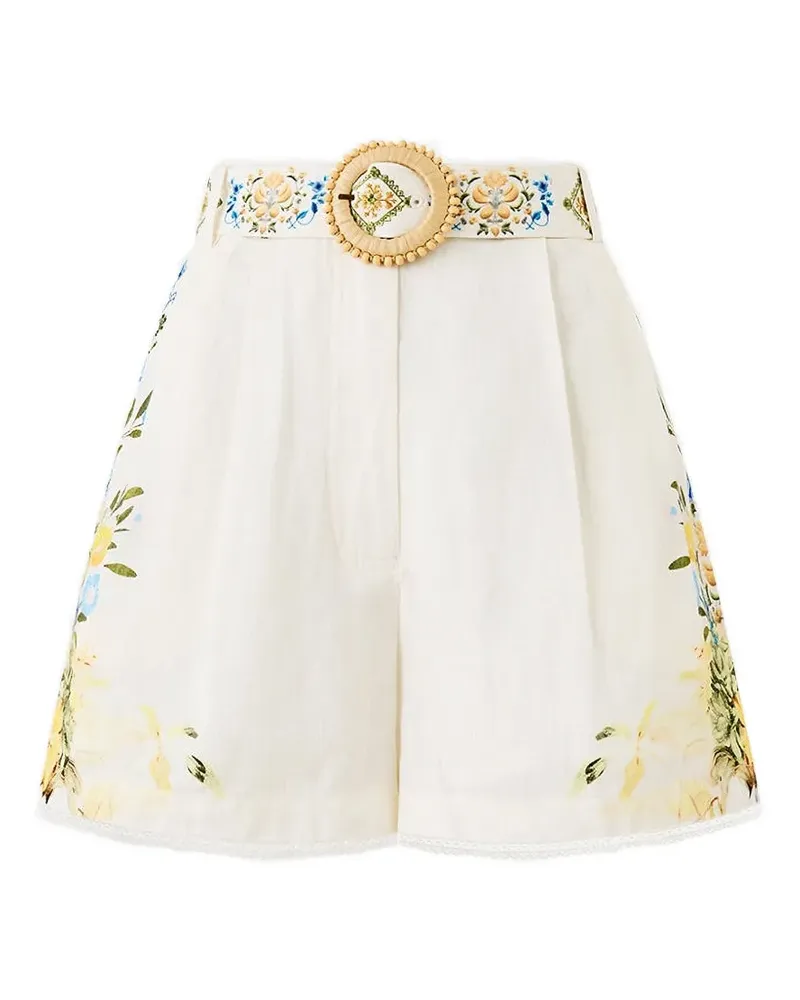 Camilla floral-print belted shorts - Nude Nude