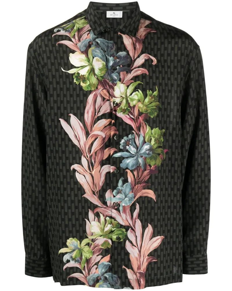 Etro Seidenhemd mit Blumen-Print Grün