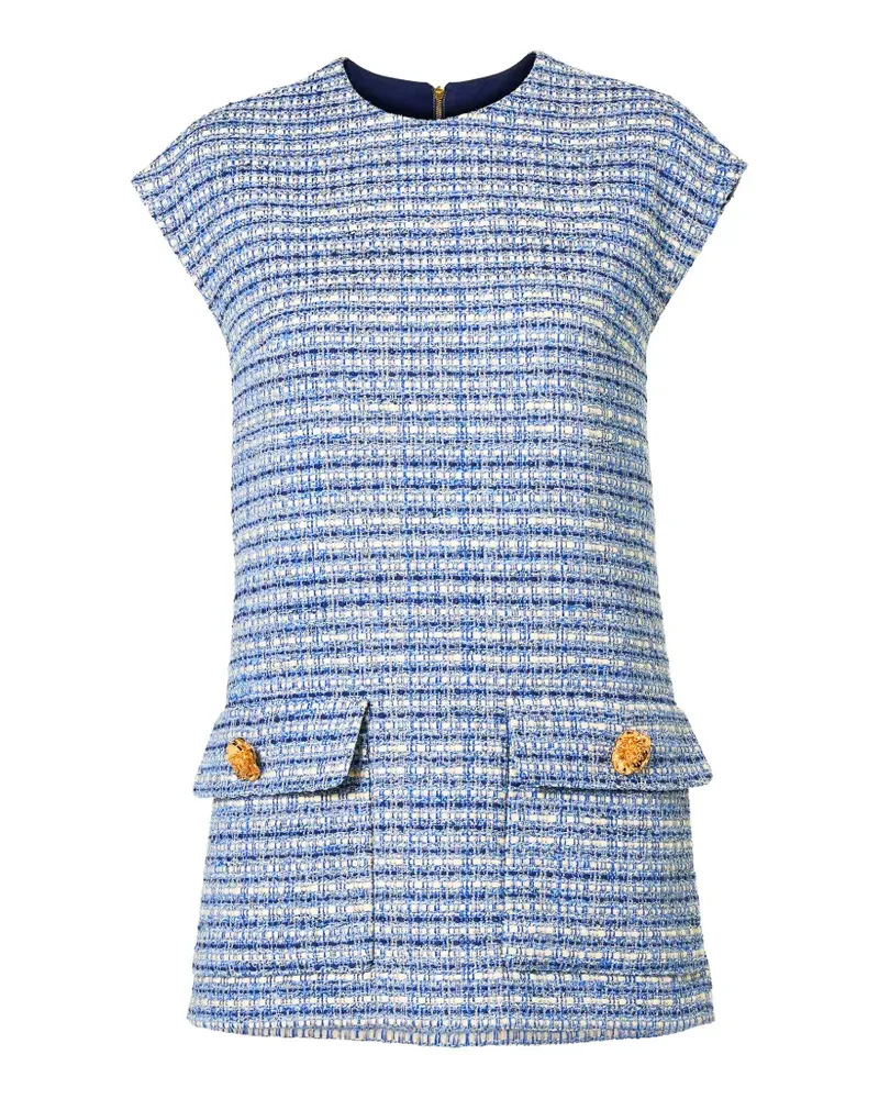 Carolina Herrera New York short-sleeved belted tweed blouse - Blau Blau