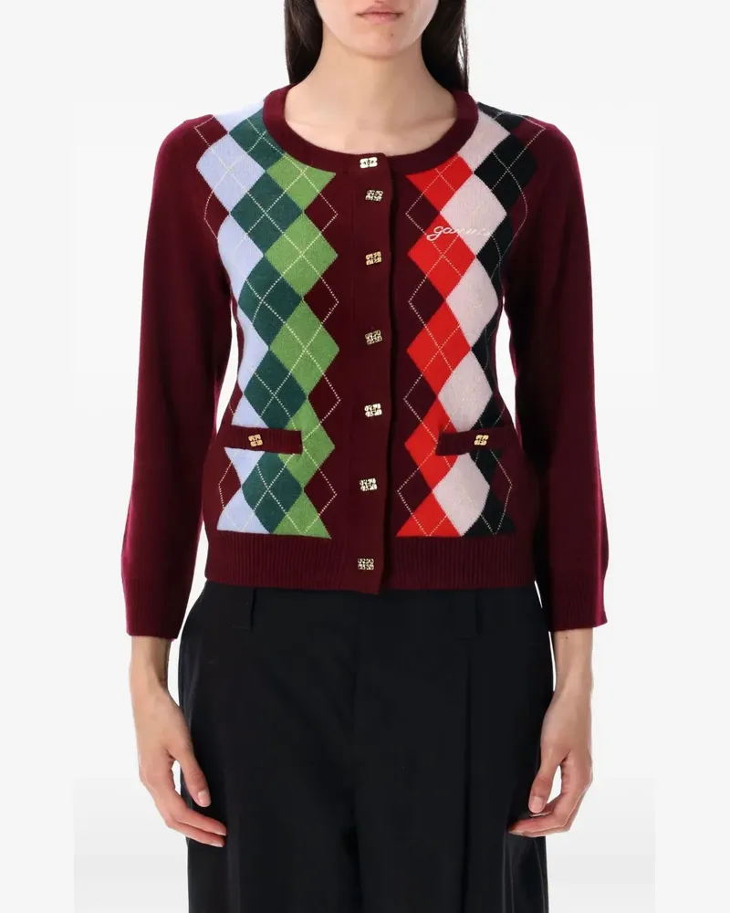 Ganni argyle button cardigan - Rot Rot