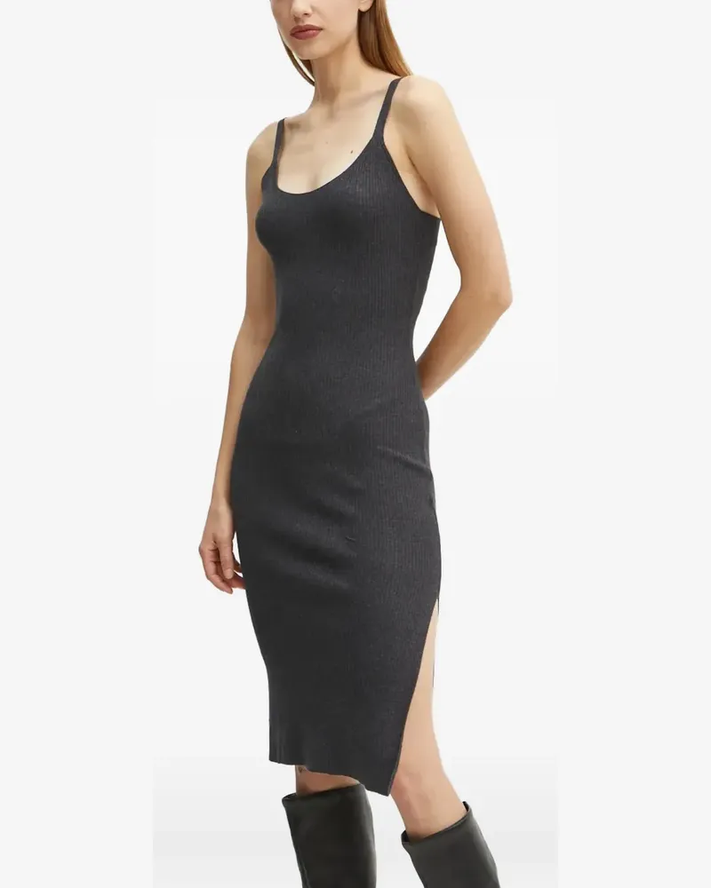 Morgan rib split midi dress - Grau Grau