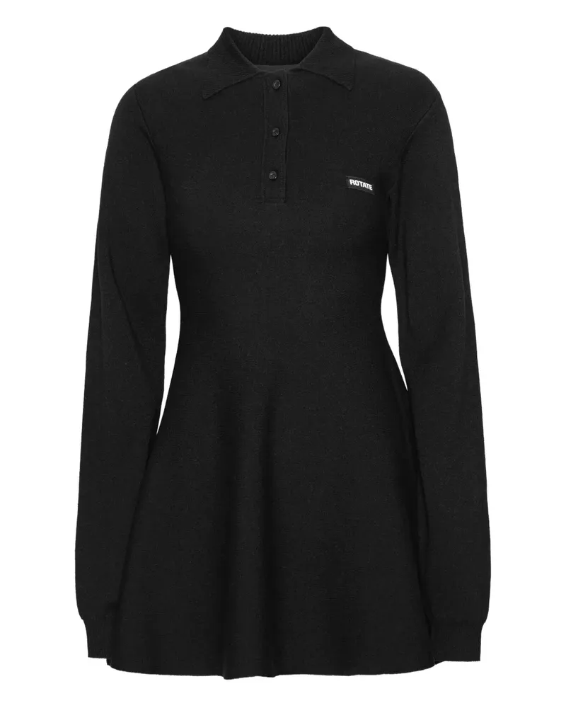ROTATE Birger Christensen Midikleid mit Poloshirtkragen - Schwarz Schwarz