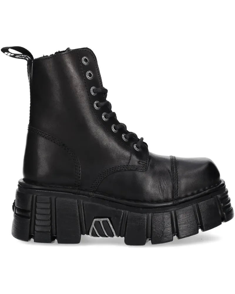 New Rock Schnürstiefel mit dicker Sohle - Schwarz Schwarz