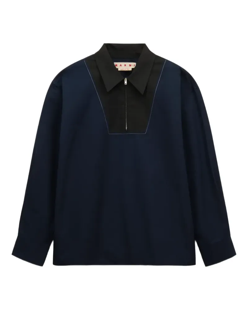Marni Tiefblaues Popeline-Hemd mit Reißverschluss-Latz Blau