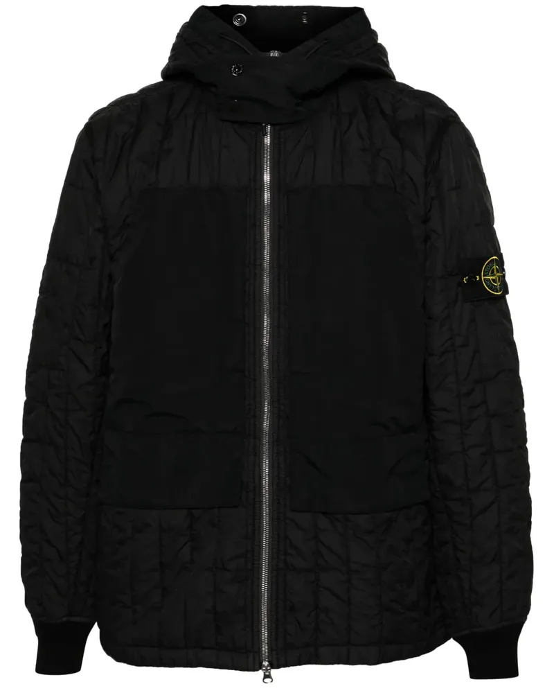 Stone Island Gesteppte Jacke mit Kompass-Patch - Schwarz Schwarz